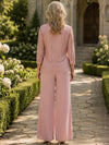 Chiffon Pantsuit Crew Neck Mother of the Bride Pantsuits with Jacket