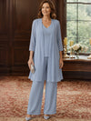 Chiffon Pantsuit Crew Neck Mother of the Bride Pantsuits with Jacket