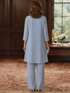 Chiffon Pantsuit Crew Neck Mother of the Bride Pantsuits with Jacket