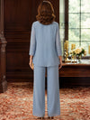 Chiffon Pantsuit Crew Neck Mother of the Bride Pantsuits with Jacket