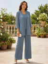 Chiffon Pantsuit Crew Neck Mother of the Bride Pantsuits with Jacket
