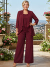 Chiffon Pantsuit Crew Neck Mother of the Bride Pantsuits with Jacket