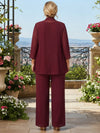 Chiffon Pantsuit Crew Neck Mother of the Bride Pantsuits with Jacket