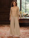 Chiffon Pantsuit Crew Neck Mother of the Bride Pantsuits with Jacket