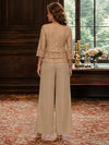 Chiffon Pantsuit Crew Neck Mother of the Bride Pantsuits with Jacket