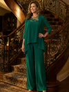 Chiffon Pantsuit Crew Neck Mother of the Bride Pantsuits with Jacket