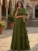 Jersey A-Line Crew Neck Mother of the Bride Dresses with 3D Flowers