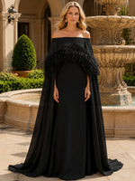 Chiffon A-Line Off Shoulder Mother of the Bride Dresses with Feathers