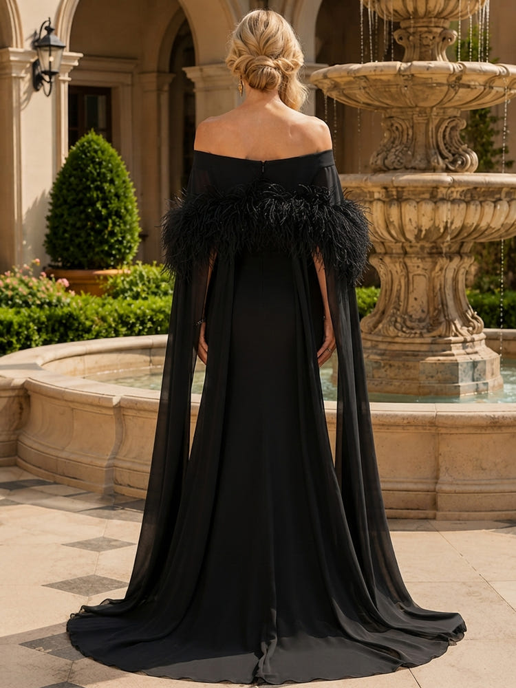 Chiffon A-Line Off Shoulder Mother of the Bride Dresses with Feathers