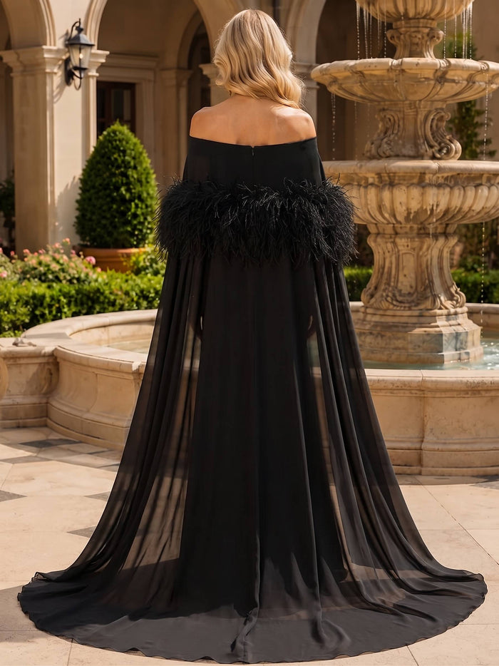 Chiffon A-Line Off Shoulder Mother of the Bride Dresses with Feathers
