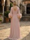 Chiffon A-Line Off Shoulder Mother of the Bride Dresses with Detachable Self-Tie Waist Belt