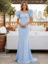 Structured Stretch Crepe Mermaid Crew Neck Mother of the Bride Dresses with Statement Fluffy Feather Shoulder Decor