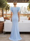 Structured Stretch Crepe Mermaid Crew Neck Mother of the Bride Dresses with Statement Fluffy Feather Shoulder Decor