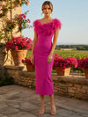 Jersey Sheath Crew Neck Mother of the Bride Dresses with Statement 3D Flower & Feather Embellishment