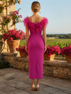 Jersey Sheath Crew Neck Mother of the Bride Dresses with Statement 3D Flower & Feather Embellishment