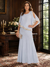 Chiffon A-Line Crew Neck Mother of the Bride Dresses with Caps