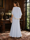 Chiffon A-Line Crew Neck Mother of the Bride Dresses with Caps