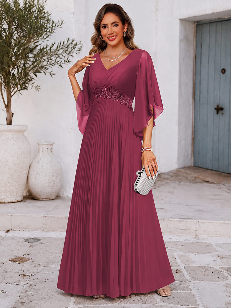 Chiffon A-Line V Neck Maxi Mother of the Bride Dresses with Lace Applique