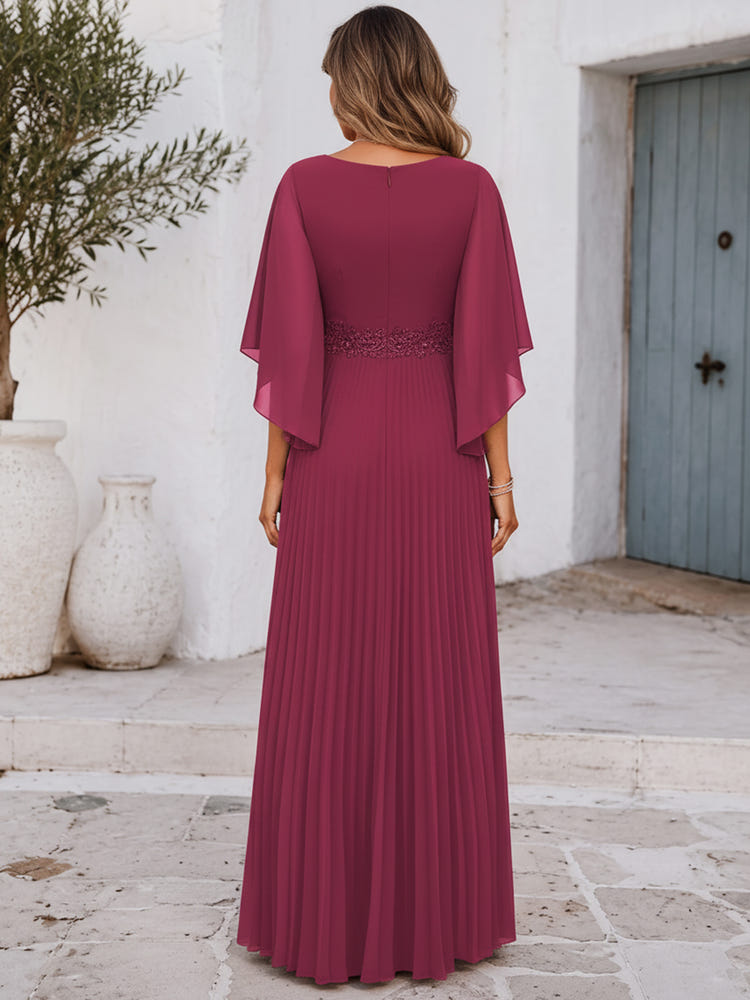 Chiffon A-Line V Neck Maxi Mother of the Bride Dresses with Lace Applique