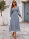 Chiffon A-Line V Neck Midi Mother of the Bride Dresses with Delicate Floral Lace Trim