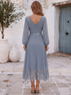 Chiffon A-Line V Neck Midi Mother of the Bride Dresses with Delicate Floral Lace Trim
