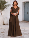 Chiffon A-Line V Neck Maxi Mother of the Bride Dresses with Rhinestone & Shawl