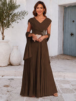 Chiffon A-Line V Neck Maxi Mother of the Bride Dresses with Rhinestone & Shawl