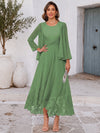 Chiffon A-Line U-Neck Midi Mother of the Bride Dresses with Delicate Floral Lace Trim