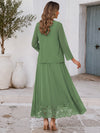 Chiffon A-Line U-Neck Midi Mother of the Bride Dresses with Delicate Floral Lace Trim