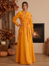 A-Line Stand Collar Maxi Formal Dresses Evening Gown with 3D Flowers