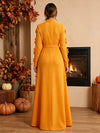 A-Line Stand Collar Maxi Formal Dresses Evening Gown with 3D Flowers
