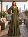 Jersey A-Line V Neck Maxi Mother of the Bride Dresses with 3D Flowers