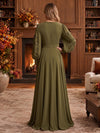Jersey A-Line V Neck Maxi Mother of the Bride Dresses with 3D Flowers