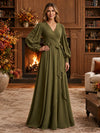 Jersey A-Line V Neck Maxi Mother of the Bride Dresses with 3D Flowers