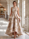 Jacquard A-Line Boat Neck Maxi Mother of the Bride Dresses with Tiered Ruffle