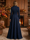 Jersey A-Line Stand Collar Maxi Mother of the Bride Dresses with 3D Flowers