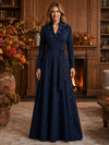 Jersey A-Line Stand Collar Maxi Mother of the Bride Dresses with 3D Flowers