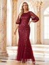 Tulle Mermaid Crew Neck Maxi Mother of the Bride Dresses with Leaf‑Pattern Sequin‑Embroidered