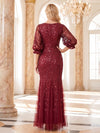 Tulle Mermaid Crew Neck Maxi Mother of the Bride Dresses with Leaf‑Pattern Sequin‑Embroidered