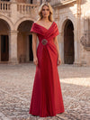 Jersey A-Line Off Shoulder Maxi Mother of the Bride Dresses with Delicate Pleated