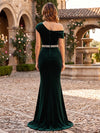 Velvet Mermaid One Shoulder Maxi Mother of the Bride Dresses with Sparkling Rhinestone Beaded Waist Sash