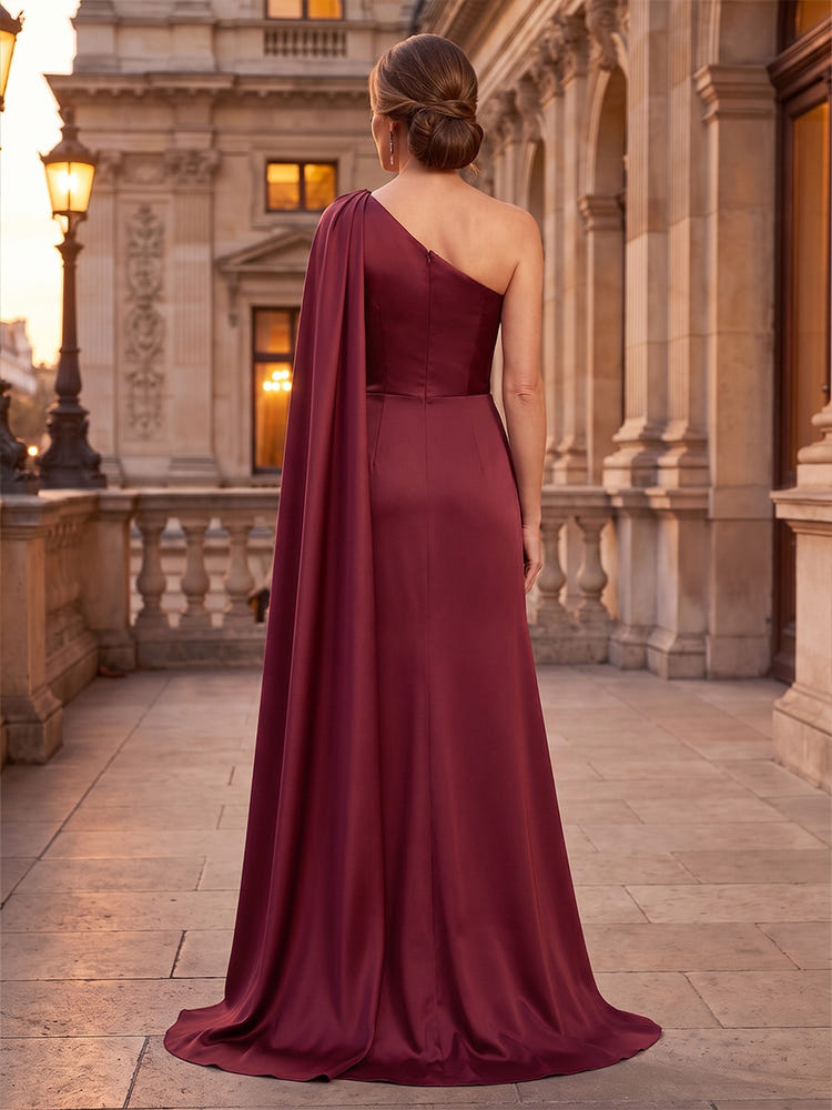 Satin Mermaid One Shoulder Maxi Mother of the Bride Dresses with Rhinestone