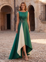 Jersey A-Line Boat Neck Maxi Mother of the Bride Dresses with Rhinestone