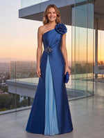 Satin A-Line One Shoulder Maxi Mother of the Bride Dresses with 3D Flowers