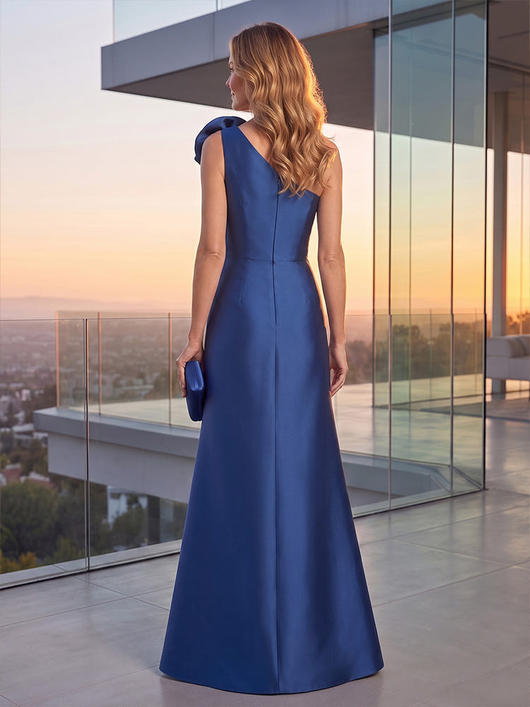 Satin A-Line One Shoulder Maxi Mother of the Bride Dresses with 3D Flowers