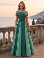Satin A-Line Off Shoulder Maxi Mother of the Bride Dresses with Rhinestone