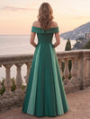 Satin A-Line Off Shoulder Maxi Mother of the Bride Dresses with Rhinestone