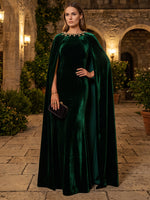 Velvet Sheath Crew Neck Maxi Mother of the Bride Dresses with Caps