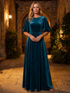 Velvet A-Line Crew Neck Maxi Mother of the Bride Dresses with Pleated