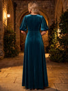 Velvet A-Line Crew Neck Maxi Mother of the Bride Dresses with Pleated